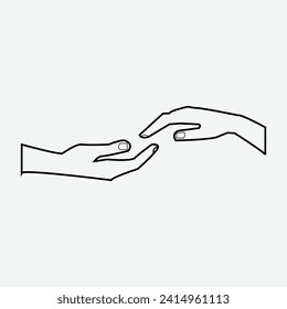 mano a mano. línea delgada dibujando manos negras. Ilustración vectorial. tocando las manos. línea delgada dibujando manos negras. archivo de pasos 1.