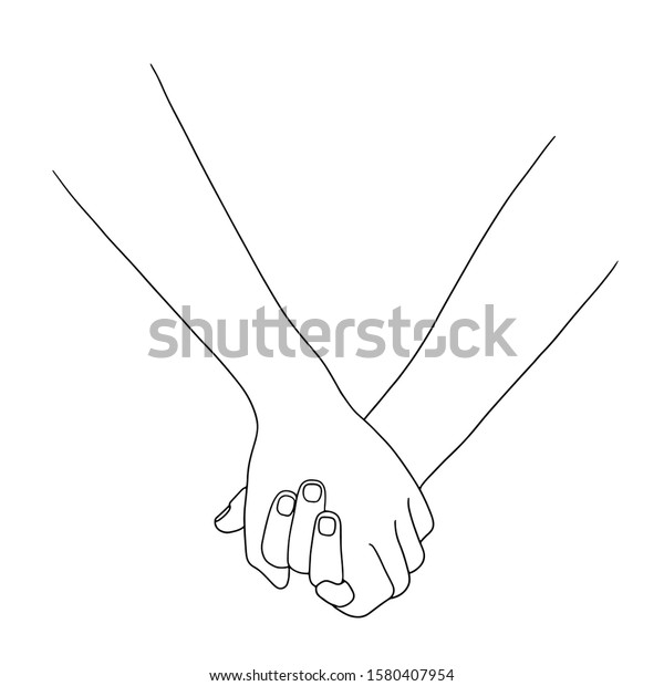 hand in hand. thin line drawing black hands\
. Vector illustration