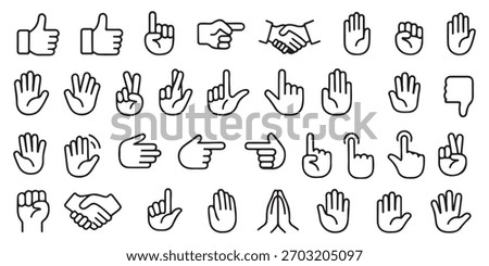 Hand thin line icons set. Hands, gesture icon. Editable stroke. Vector