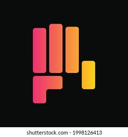 Hand mit drei Fingers Up Logo Konzept. Farbverlauf, Gelb und Rot. Logo, Symbol, Symbol und Zeichen. schwarzer Hintergrund. Abstraktes Logo