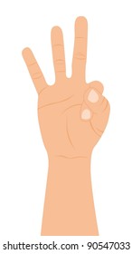 hand with three fingers up over white background. vector