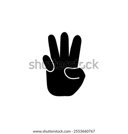 Hand with Three Fingers Up, Gesture Solid Flat Vector Icon Isolated on White Background.