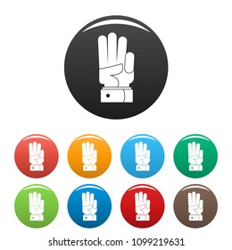 Hand three icon. Simple illustration of hand three vector icons set color isolated on white