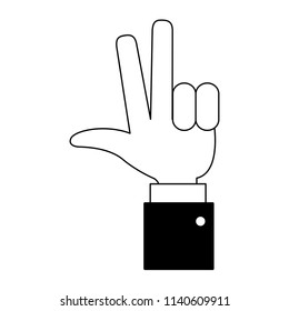 Hand three number sign in black and white