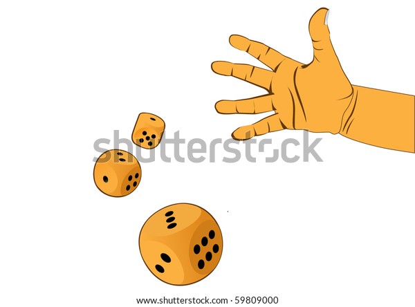 hand and three\
wooden dices -\
illustration