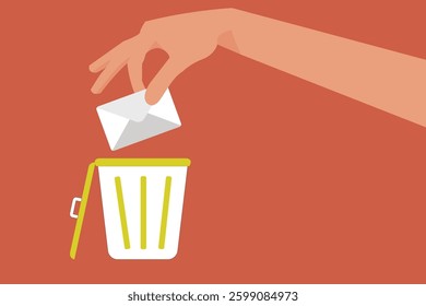 Hand throw away email and data into full of junk idea in basket bin. concept of Cleaning digital memory, cleaning e-mail, remove spam