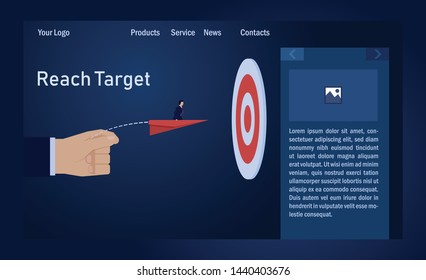 Hand throw away the paper plane ride over by businessman through the target. Illustration For Wallpaper, Banner, Background, Flyer, Book Illustration, And Web Landing Page Template.