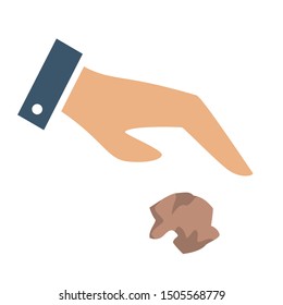 Hand throw garbage icon. Paper waste. Idea of ecology and environment care. Isolated vector illustration in flat style