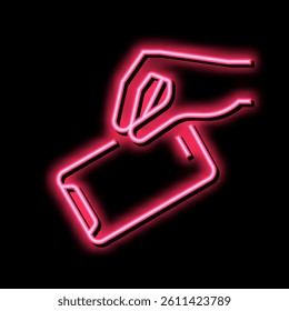 hand throw out mobile phone neon light sign vector. hand throw out mobile phone illustration