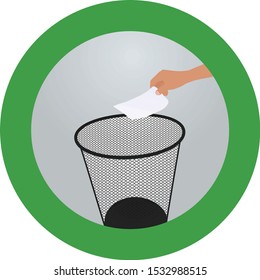 Hand throw paper to waste bin. vector illustration