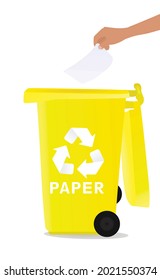 Hand throw paper to waste bin. vector illustration