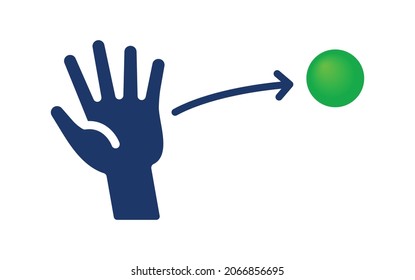 Hand throwing ball icon on white background.