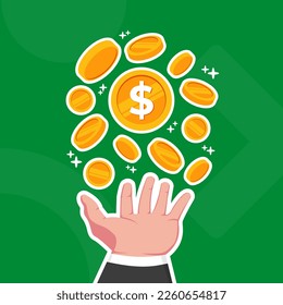 Monedas de dinero tiradas a mano