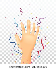 Hand throwing confetti in the air isollated on transparent background