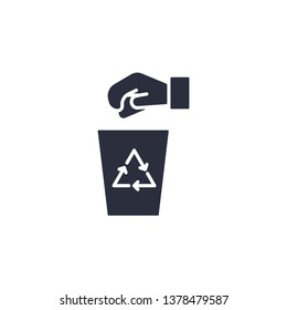 Hand throwing garbage in the trash icon. Recycle symbol modern simple vector icon