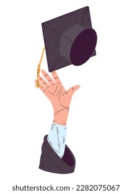 gorra de graduación de lanzamiento de mano sobre blanco
