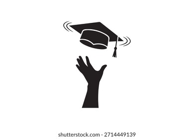 Mão jogando a ilustração do vetor da silhueta do boné da graduação
