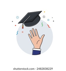 Hand Throwing Graduation Hat Vector Illustration. Graduation Celebration Concept Design