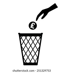 Hand throwing LIRA currency away trash can toss - Vector - Sign