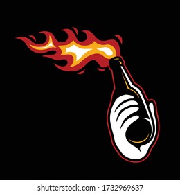 Hand Throwing Molotov Cocktail Fire Bottle Bomb Protest Vector Illustration - Vector