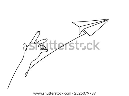 hand throwing paper airplane continuous one line drawing. people energy concept. Vector illustration minimalist background.