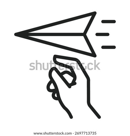 Hand throwing paper airplane icon, minimal line style