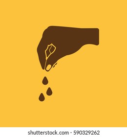 Hand throwing seeds icon. Plant, sow, organic, ecology, biology, spring symbol. Flat design. Stock - Vector illustration