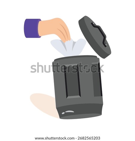 Hand throwing trash into trash disposal, 2d style vector
