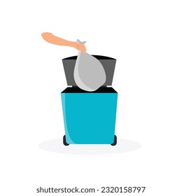 hand throwing trash into rubbish bin . can trash. bucket wastebasket.  vector illustration