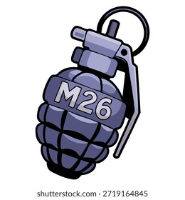 Ilustración vectorial de granada lanzada a mano que representa un arma explosiva ideal para Elementos de diseño creativos con temática militar, de combate, acción o defensa