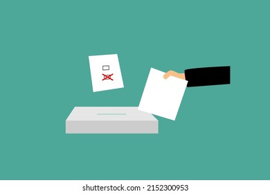 hand throws a ballot in the ballot box, vector illustration
