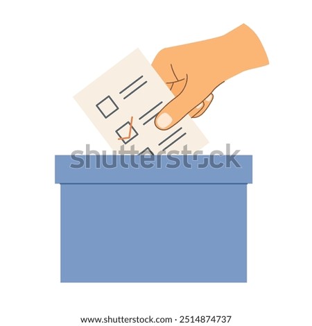 hand throws a ballot into the ballot box; promote civic education, encourage voter participation - vector illustration