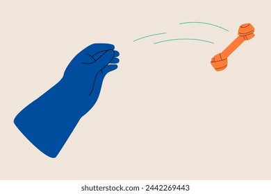 Hand throws bone for playing with dog. Colorful vector illustration
