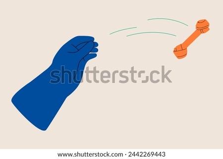 Hand throws bone for playing with dog. Colorful vector illustration
