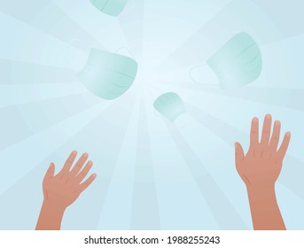 Hand throws face mask. vector