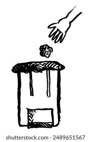 A hand throws a paper on a garbage can. Editable Clip Art.