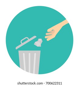 hand throws a paper in the trash. icon vector illustration