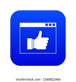 Hand with thumb up in browser icon digital blue for any design isolated on white vector illustration