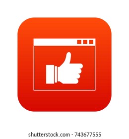 Hand with thumb up in browser icon digital red for any design isolated on white vector illustration