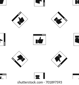 Hand with thumb up in browser pattern repeat seamless in black color for any design. Vector geometric illustration
