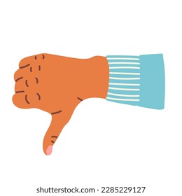 Hand with thumb down. dislike gesture, bad feedback. Flat cartoon vector illustration isolated on white