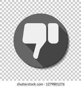 Hand with thumb down, dislike icon. flat icon, long shadow, circle, transparent grid. Badge or sticker style