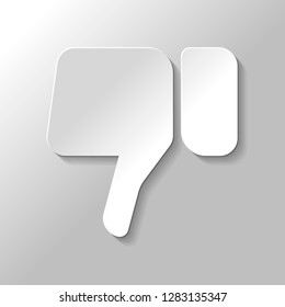 Hand with thumb down, dislike icon. Paper style with shadow on gray background