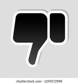Hand with thumb down, dislike icon. Sticker style with white border and simple shadow on gray background
