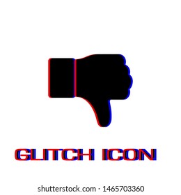 Hand thumb down, dislike icon flat. Simple pictogram - Glitch effect. Vector illustration symbol