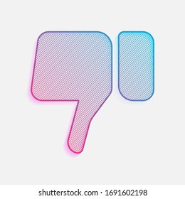 Mano con el pulgar abajo, icono de disgusto. Logo coloreado con líneas diagonales y degradado azul-rojo. Gráfico neón, efecto ligero