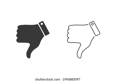 Hand Daumen nach unten, im Gegensatz zu Symbol gesetzt flach. Einfaches schwarzes Piktogramm auf weißem Hintergrund