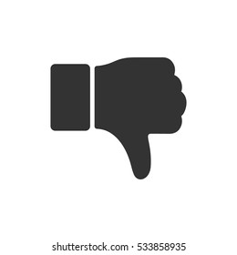 Hand thumb down, dislike icon flat. Illustration isolated on white background. Vector grey sign symbol