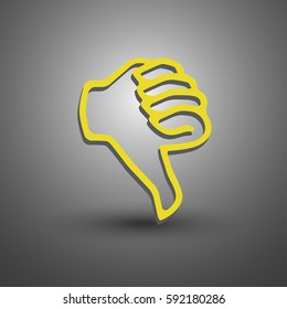 Hand thumb down, dislike icon flat. Illustration isolated on grey background.