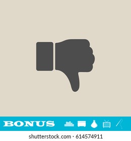 Hand thumb down, dislike icon flat. Grey pictogram on light background. Vector illustration symbol and bonus button real estate, ottoman, vase, tv, fishing rod